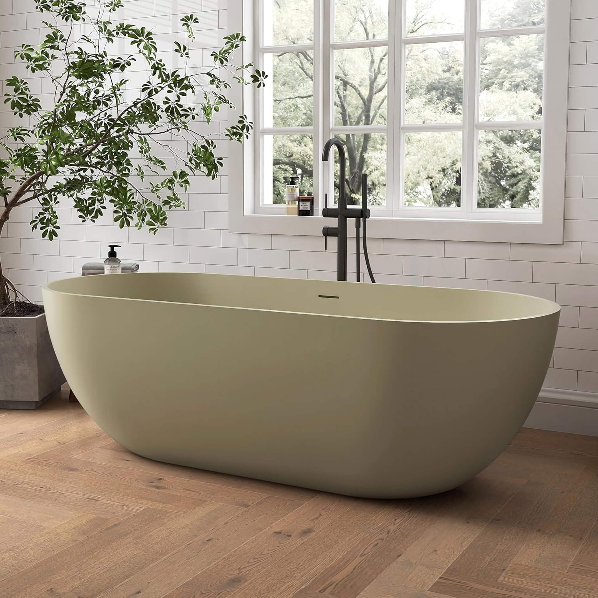 [69X30-Inch] Nuvia Freestanding Oval Stone Resin Soaking Tub With Overflow Drain (SAK35786)
