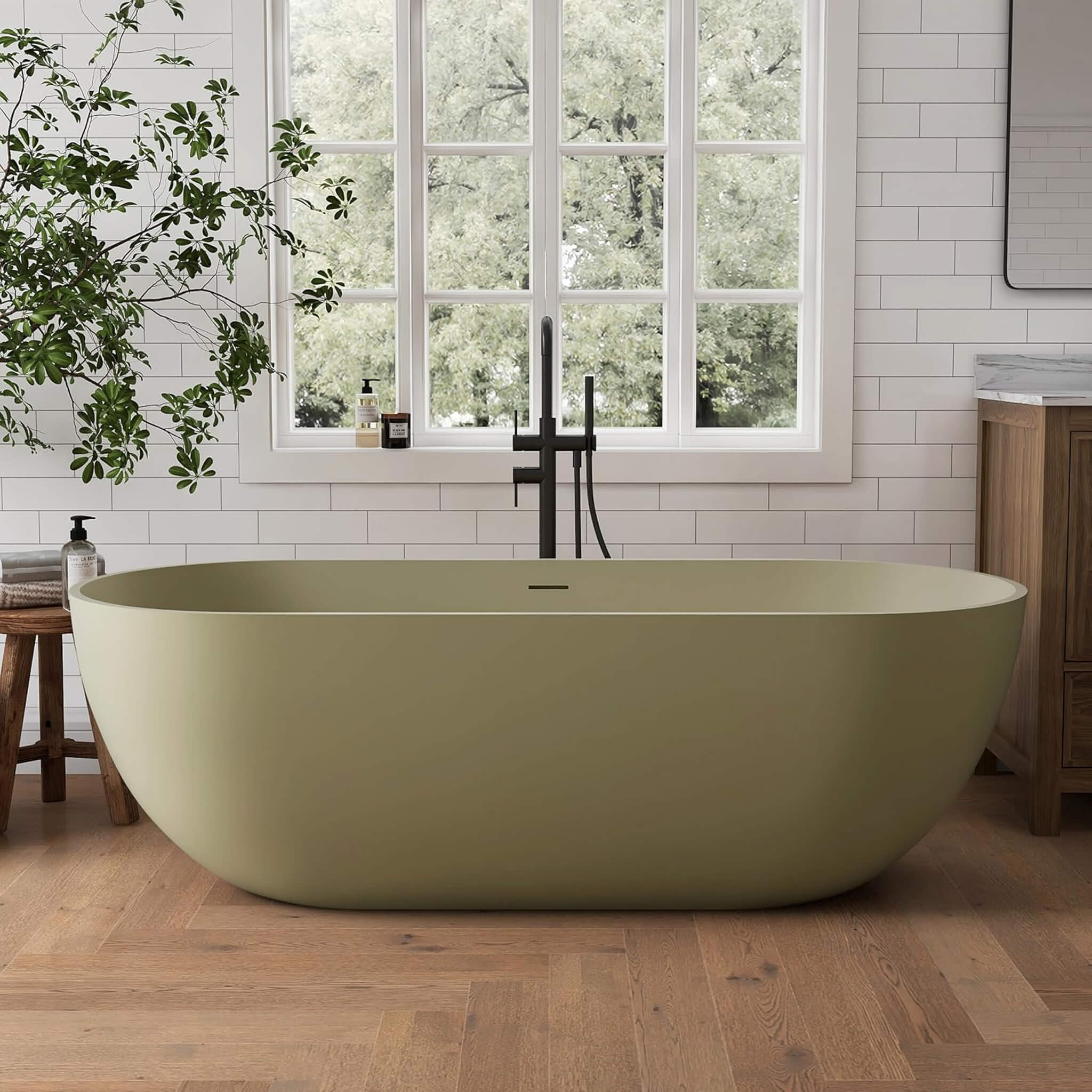 [69X30-Inch] Nuvia Freestanding Oval Stone Resin Soaking Tub With Overflow Drain (SAK35786)