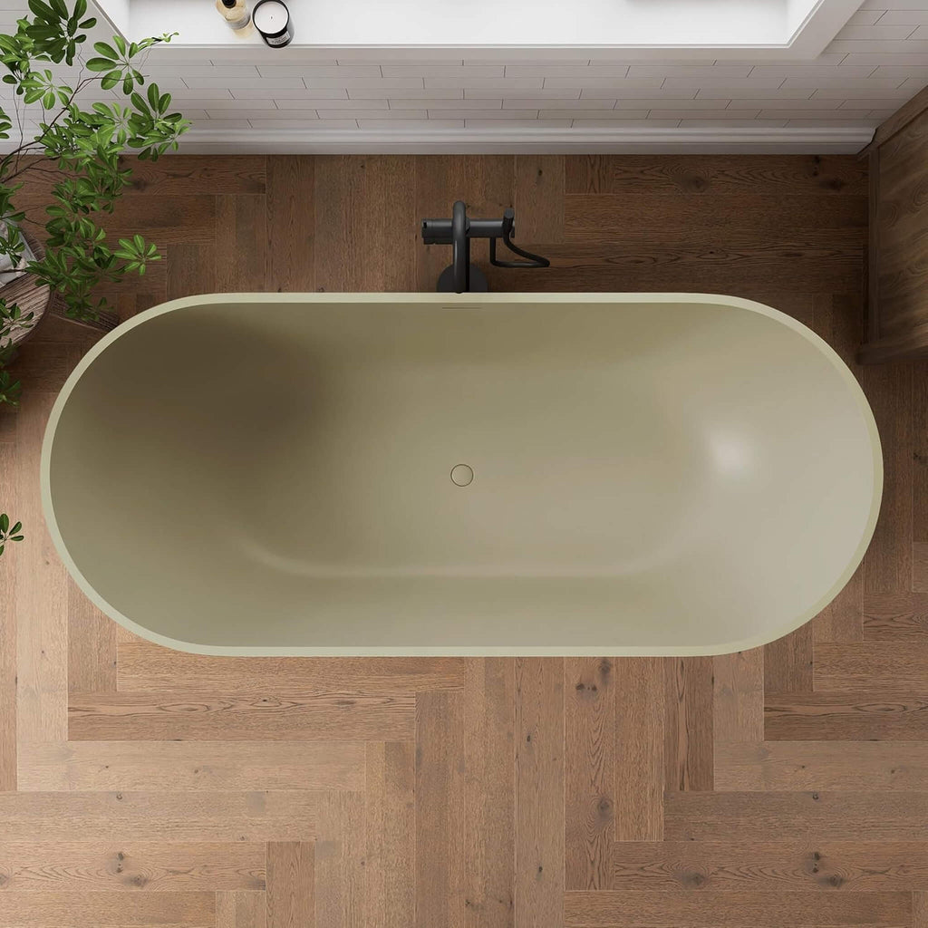[69X30-Inch] Nuvia Freestanding Oval Stone Resin Soaking Tub With Overflow Drain (SAK35786)